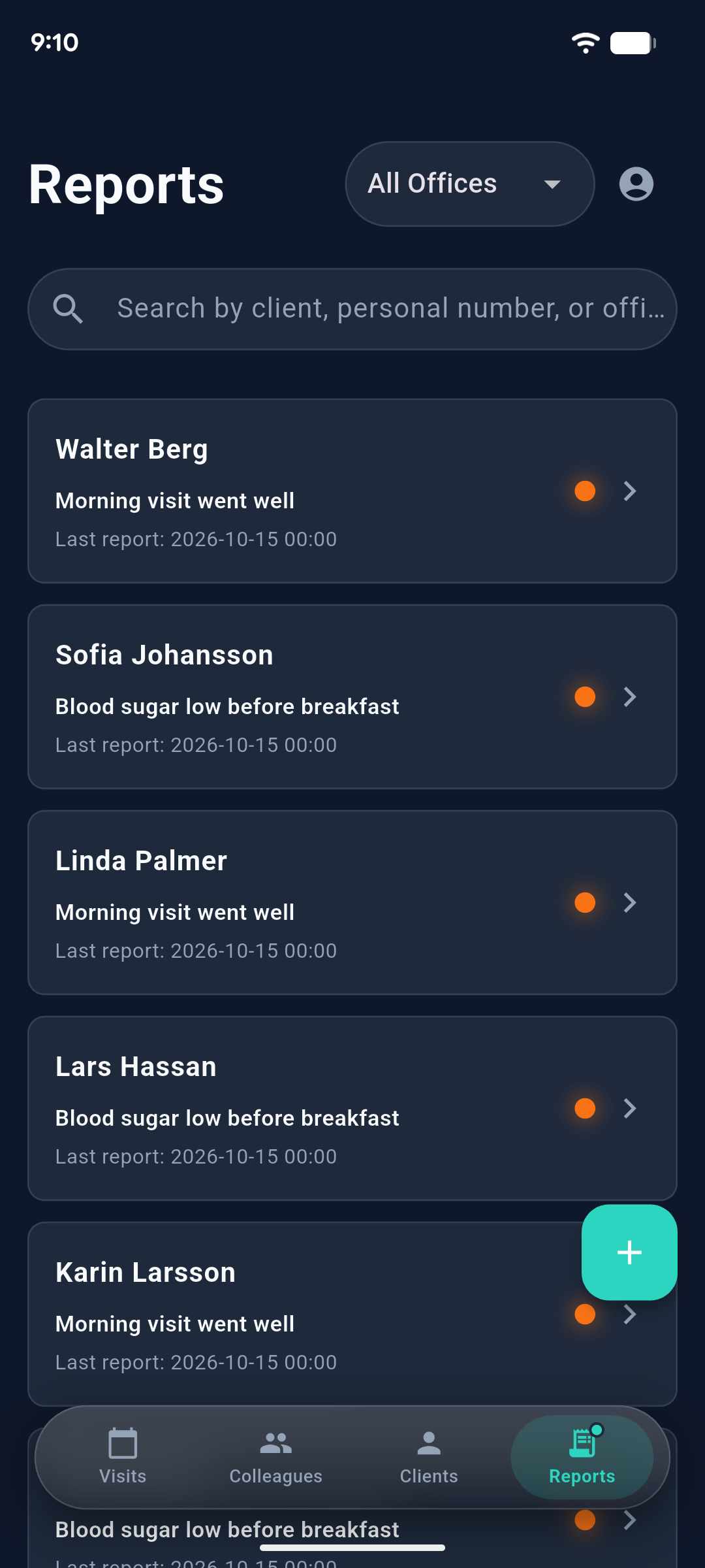 Worker app: reports list per client.